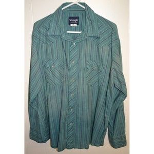 Vintage Wrangler Shirt Adult Extra Large Green Striped Pearl Snap Western Mens